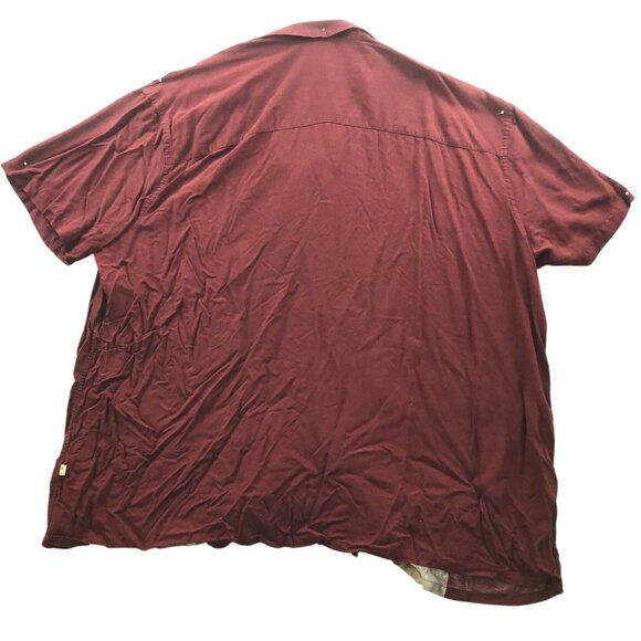 Island Shores Mens Hawaiian Shirt Sz 3XL Palm Print Burgundy Short Sleeve Casual - Picture 2 of 12